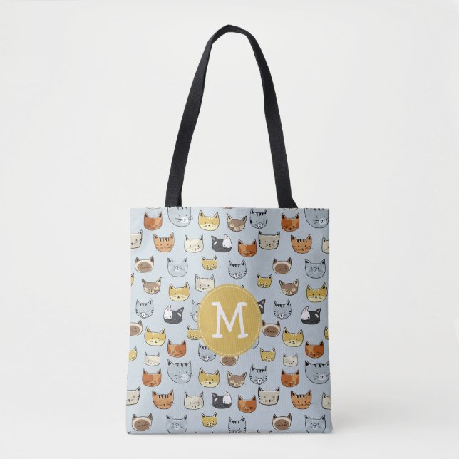 Cat Face Doodle Pattern Tote Bag (Front)