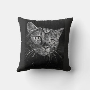 Cat Face Drawing By Mark Edward Westerfield Throw Pillow