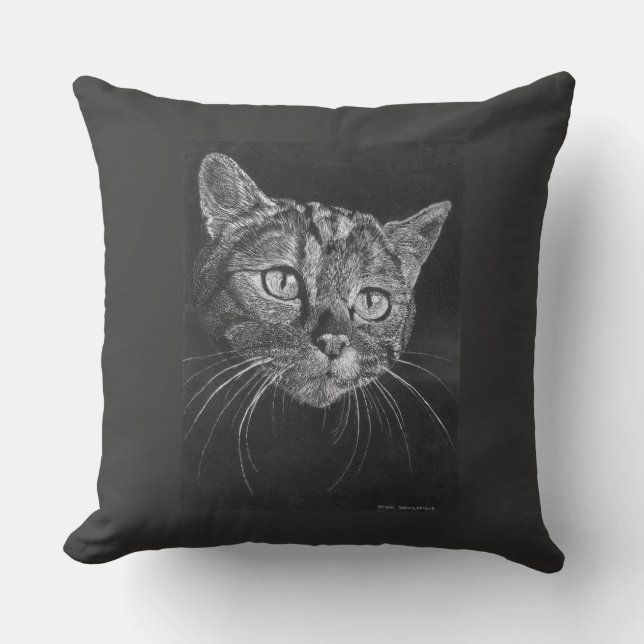 Cat Face Drawing Throw Pillow (Front)