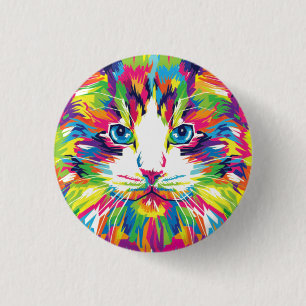 Cat Face Geometric Prismatic Design-32453 1 Inch Round Button