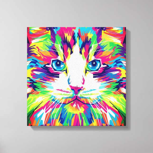 Cat Face Geometric Prismatic Design-32453 Canvas Print (Front)