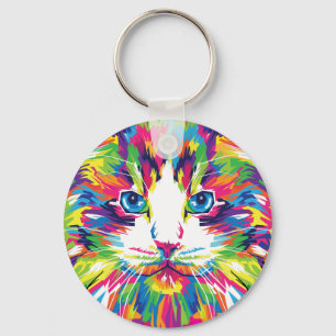 Cat Face Geometric Prismatic Design-32453 Keychain