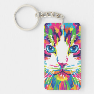 Cat Face Geometric Prismatic Design-32453 Keychain
