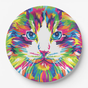Cat Face Geometric Prismatic Design-32453 Paper Plate