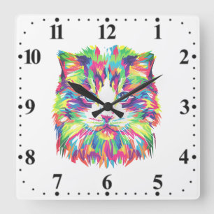 Cat Face Geometric Prismatic Design-32453 Square Wall Clock