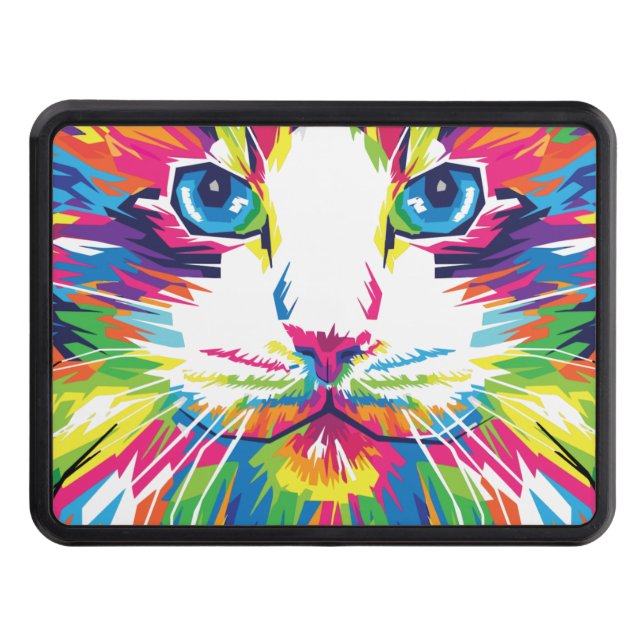 Cat Face Geometric Prismatic Design-32453 Trailer Hitch Cover (Front)