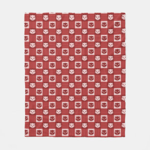 Cat Face Gingham Pattern Cute Red Fleece Blanket