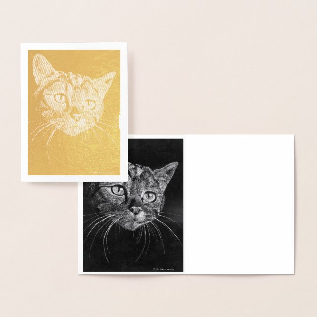 Cat Face Gold Foil Note Card (Display)