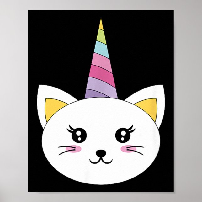 Cat Face Head Unicorn Eyelashes Funny Halloween Poster (Front)