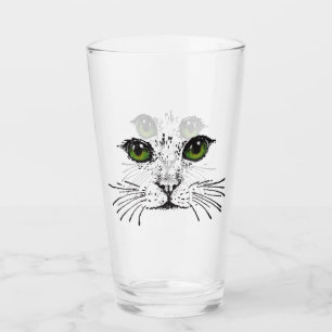 Cat Face Illustration in Black Vibrant Green Eyes Glass