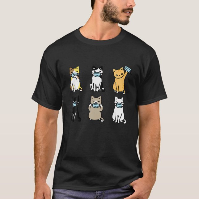 Cat Face Mask, Cute Pet Cats Lovers Gift Quarantin T-Shirt (Front)