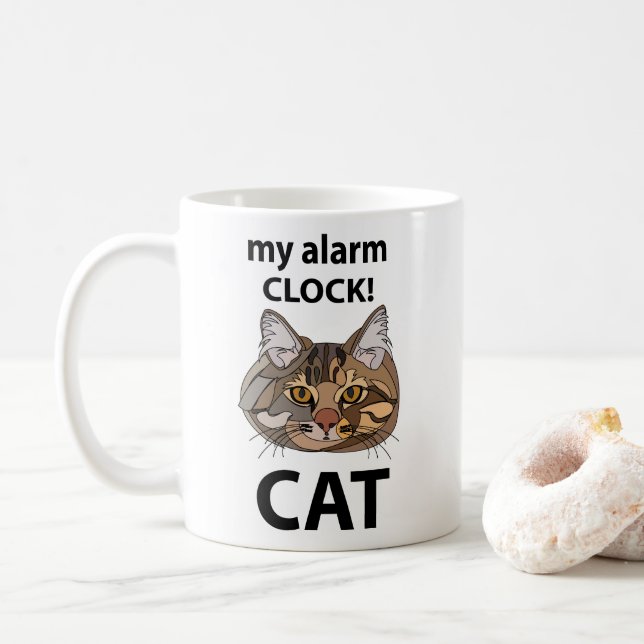 Cat Face My Alarm Clock Tabby Cat Coffee Mug (With Donut)