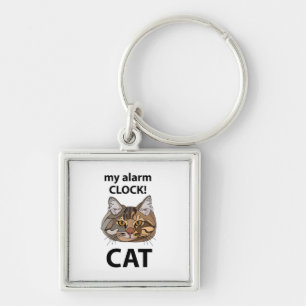 Cat Face My Alarm Clock Tabby Cat Keychain