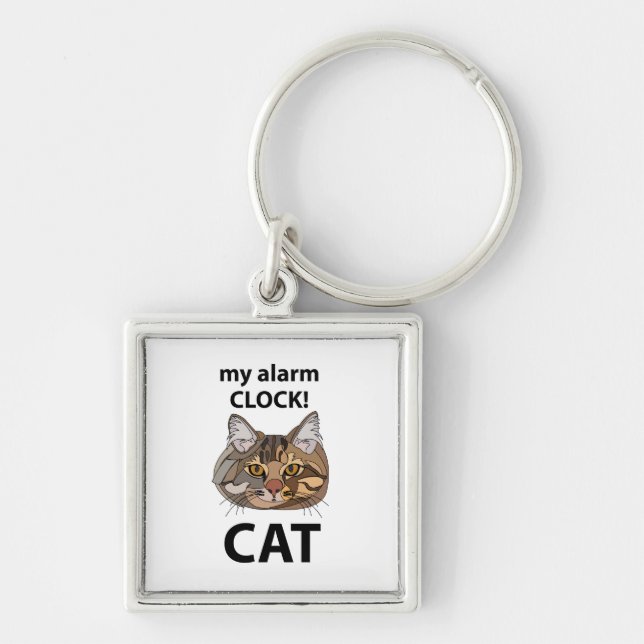 Cat Face My Alarm Clock Tabby Cat Keychain (Front)