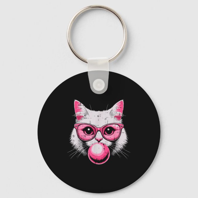 Cat Face Nk Gles Bubble Gum Cute Kitty Women Girls Keychain (Front)