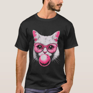 Cat Face Nk Gles Bubble Gum Cute Kitty Women Girls T-Shirt