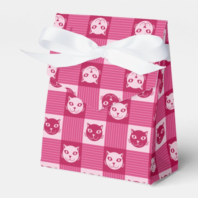 Cat Face Pink Gingham Pattern Cute Favor Box (Front Side)