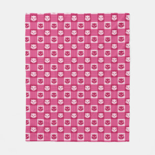 Cat Face Pink Gingham Pattern Cute Fleece Blanket