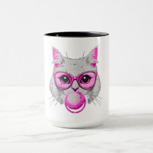 Cat Face Pink Glasses Bubble Gum Mug