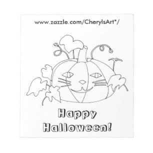 Cat Face Pumpkin Happy Halloween Colouring Notepad