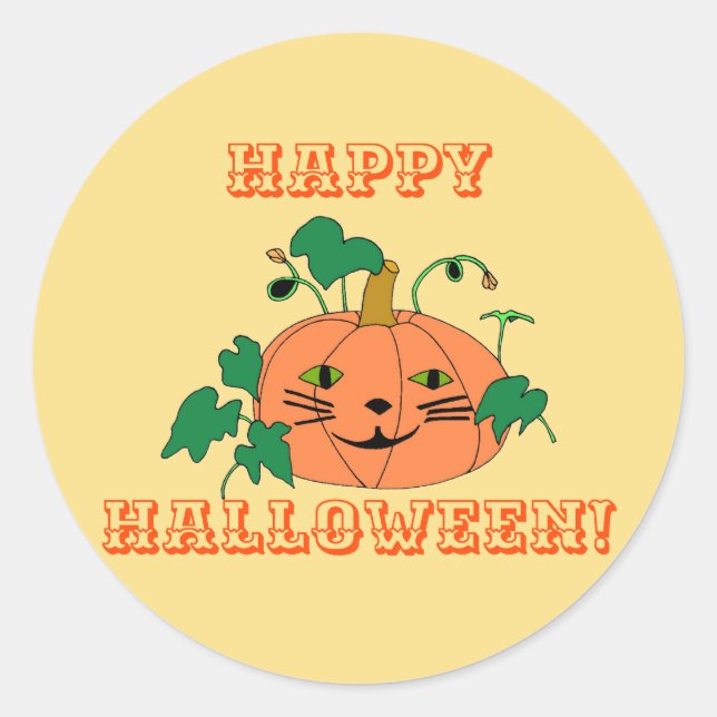 Cat Face Pumpkin, Leaves, Halloween Stickers (Front)