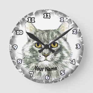 cat face round clock