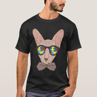 Cat Face Sunglasses Puzzle Autism Awareness Men Da T-Shirt