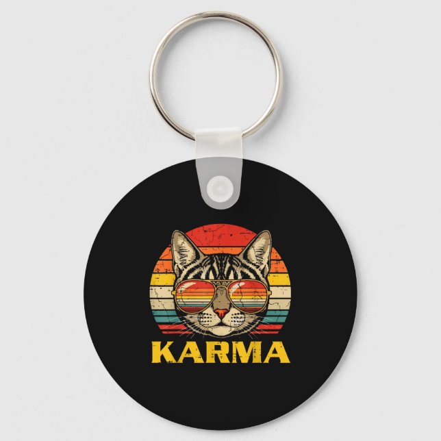 Cat Face Sungles Karma Funny Kitten Kitty Men Wome Keychain (Front)