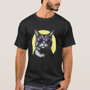 Cat Face Wearing Heart Sunglasses, Cool Funny Cute T-Shirt