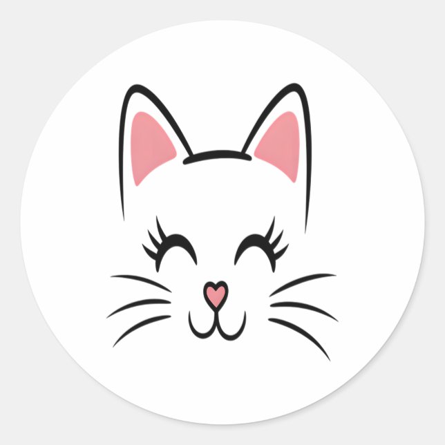 Cat Face Whiskers Print Love Halloween Classic Round Sticker (Front)