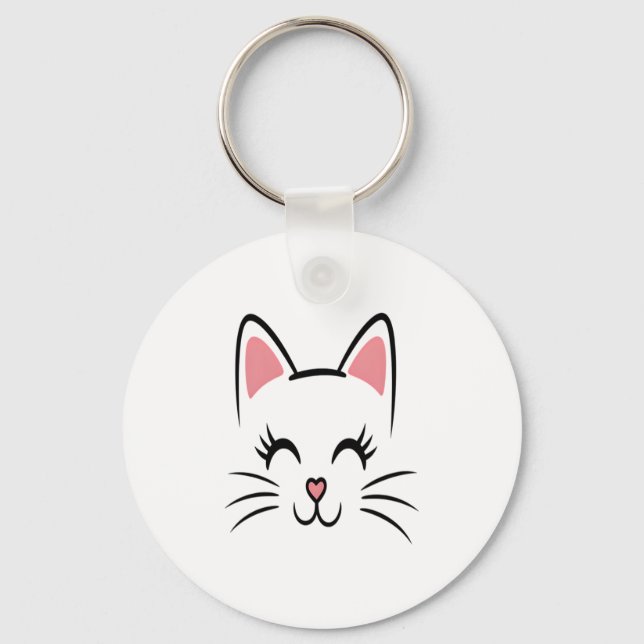 Cat Face Whiskers Print Love Halloween Keychain (Front)