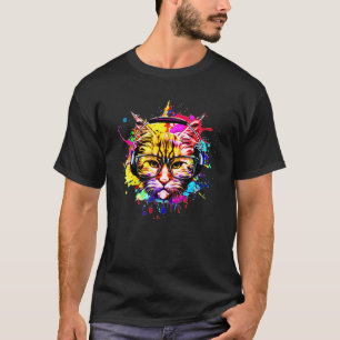 Cat Face With Funky Glasses Cat Headphone Paint T-Shirt