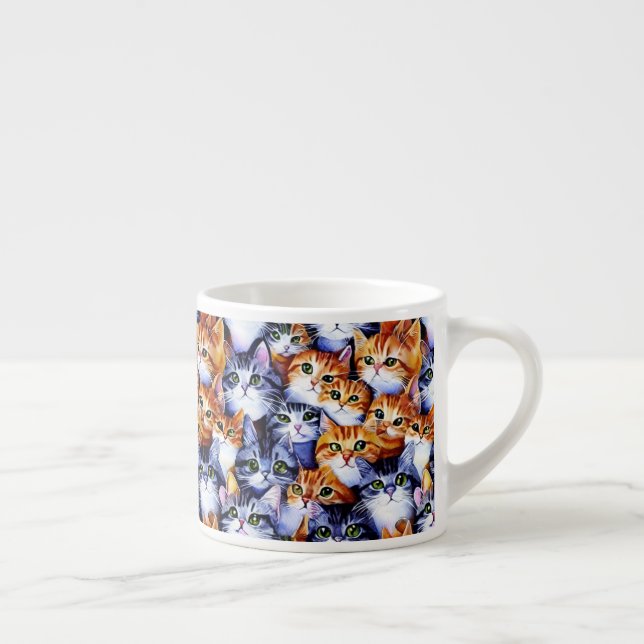 Cat faces collage pet kitten name print pattern espresso cup (Right)
