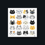 Cat Faces | Cute, Funny and Annoyed Cats Canvas Print<br><div class="desc">Twenty cat drawings including long haired and shorthaired domesticated kitties. Siamese, black cats, moustache cat, calico, striped grey and white and tabby cats. Fun feline art that makes a great gift for cat people. An Original Humourous Illustration ©Jenn Inashvili.</div>