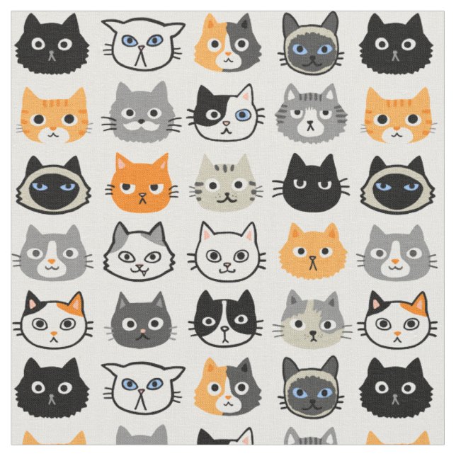 Cat Faces | Cute, Funny and Annoyed Kitty Cats Fabric (Close Up)