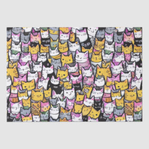 Cat faces doodle print collage cute kitties feline tissue paper
