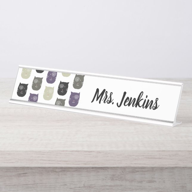Cat Faces Elementary Teachers Desk Name Plate (Front)