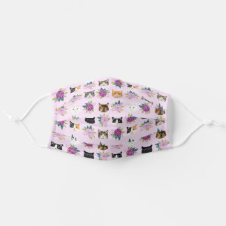 Cat faces lavender florals cloth face mask