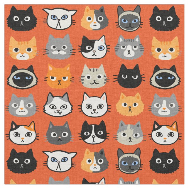 Cat Faces Pattern | Cool Kitty Cat Lover's Fabric (Close Up)