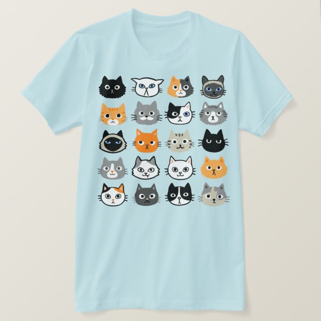 Cat Faces Pattern | Cool Kitty Cat Lover's T-Shirt (Design Front)