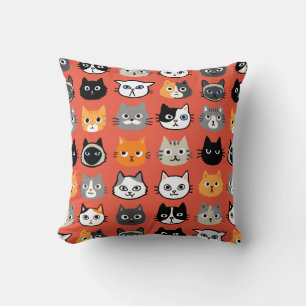 Cat Faces Pattern   Cool Kitty Cat Lover's Throw Pillow