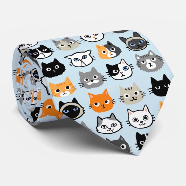 Cat Faces Pattern | Cool Kitty Cat Lover's Tie (Rolled)