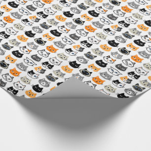 Cat Faces Pattern Cool Kitty Cat Lover's Wrapping Paper