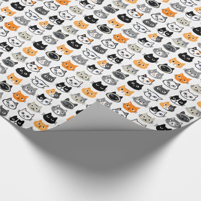 Cat Faces Pattern | Cool Kitty Cat Lover's Wrapping Paper (Corner)
