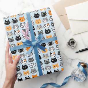 Cat Faces Pattern Cool Kitty Cat Lover's Wrapping Paper