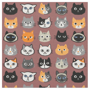 Cat Faces Pattern   Funny Cats Animal Lover's Fabric