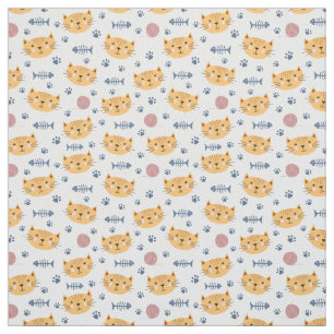 Cat faces with Fish Bones Sewing Fabric For Crafts