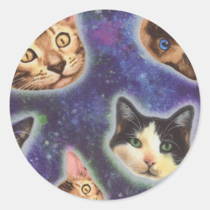 Cat faces with various breeds and patterns classic round sticker