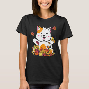 Cat Fall Autumn Leaves Vintage Style Pet Kitten T-Shirt