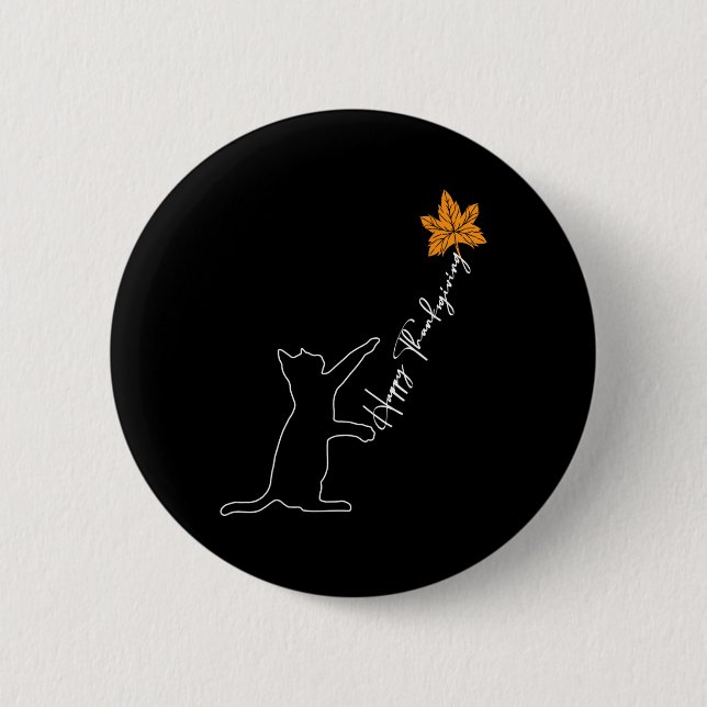 Cat Fall Leaf Balloon Thanksgiving Day Cute Kitten 2 Inch Round Button (Front)